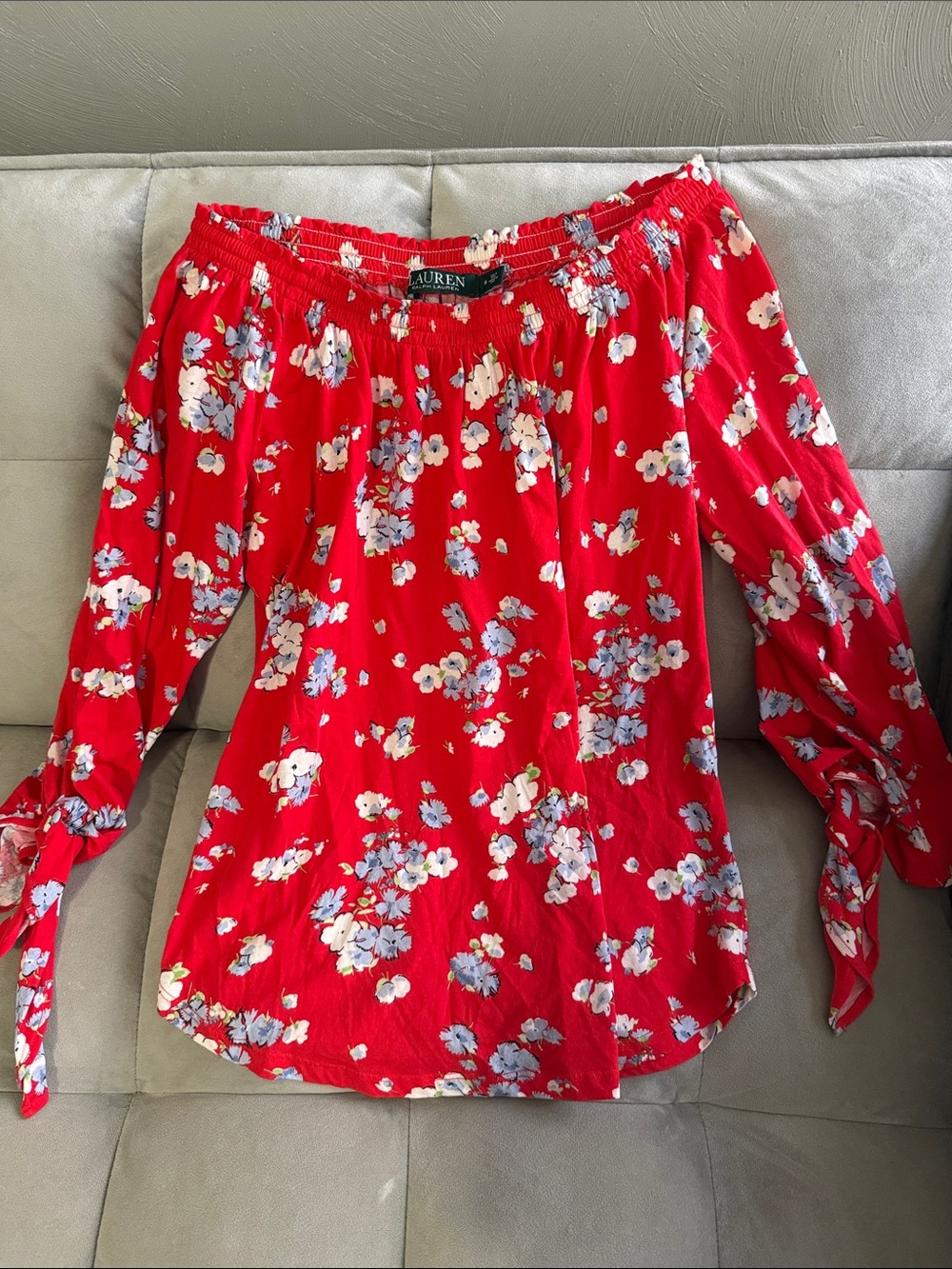 Lauren Ralph Lauren Red Floral Off-the-Shoulder Blouse